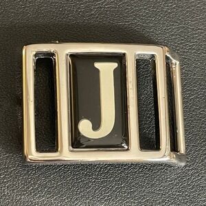 Vintage AVON Belt Buckle Initial J Silver Tone Black